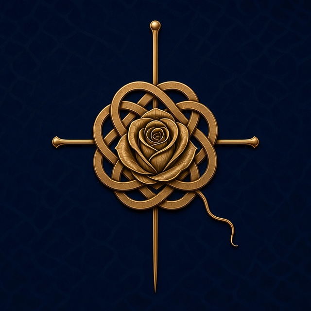 Gold rose within an endless knot, on an equal-armed cross
